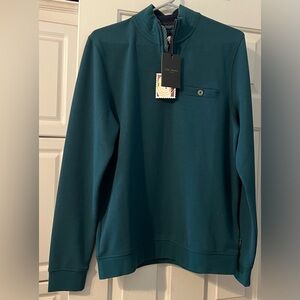 Ted Baker Peper Sweater Mens Teal  1/2 Zip Funnel Neck Pullover Sz 4 Large NWT